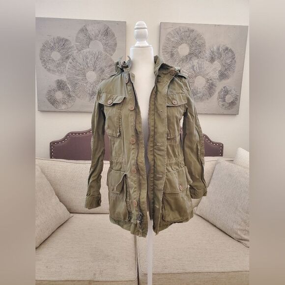 🦋 J. CREW 🦋 Military Fatigue Boyfriend Utility Hooded Jacket - [XS, Green] - Picture 4 of 16